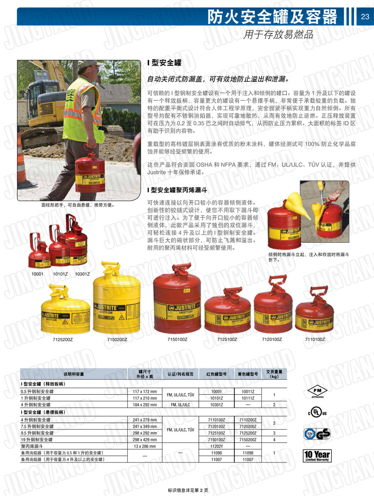 JUSTRITE，美國(guó)杰斯瑞特，justriteI型安全罐,柴油汽油存放罐，酒精松香水安全存儲(chǔ)罐，防火安全罐，防爆安全罐